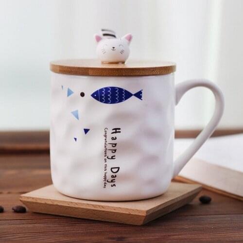 Japanese-style cute cat cartoon creative female ceramic mug with lid Customized milk cup childrens breakfast mug