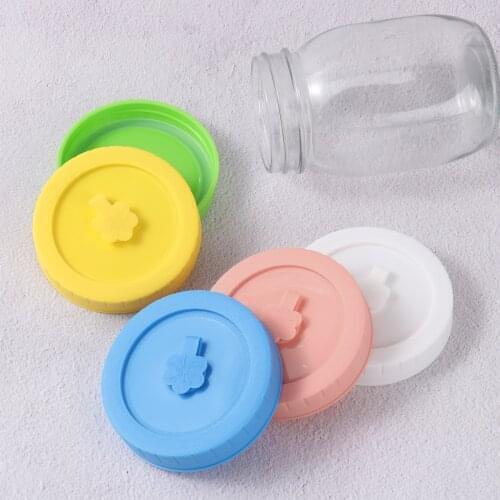 5Pcs 86mm Plastic Mason Jar Lids Straw Hole Silicone Sealing Plum-Shaped Stopper Wide Mouth Leak Proof Replacement Accessories
