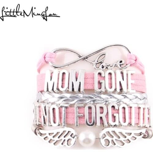 LIttle Minglou mom gone but not forgotten bracelet wings Simulated pearl charm men women bracelets & bangles for family gift