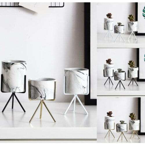 Fashion Iron Ceramic Flower Pot Plant Vase Stand Flower Pots Planter Holder Home Decor Garden Supplies