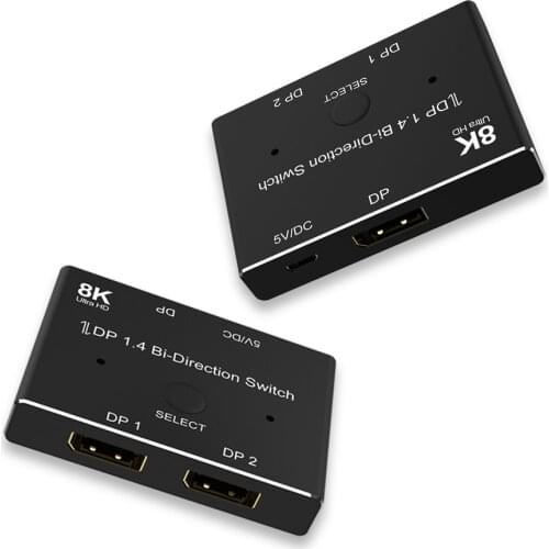 KVM Switch Splitter Displayport 1.4 8K@30Hz 4K@120Hz 1x2 or 2x1 Bi-direction Switch Splitter DP Converter for Source and display