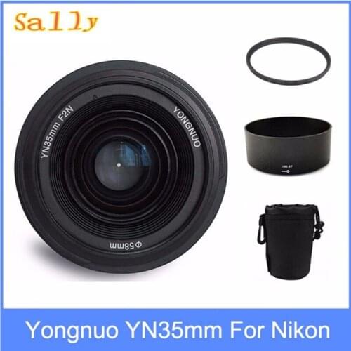 Yongnuo YN35mm F2 lens Wide-angle Large Aperture Fixed Auto Focus Lens + 58mm UV filter +lens bag + Lens Hood For Nikon