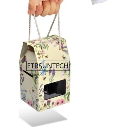 Window Box Kraft Paper Gift Box Flower Print Honey Jam Tea Sugar Packaging Box Candy Box With Handle 50pcs