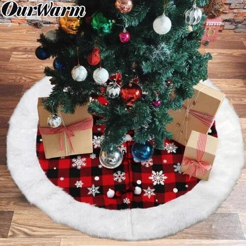 OurWarm Christmas Tree Skirt 122cm Buffalo Plaid Christmas Round Carpet Decorations Faux Fur New Year 2020 Xmas Tree Skirt