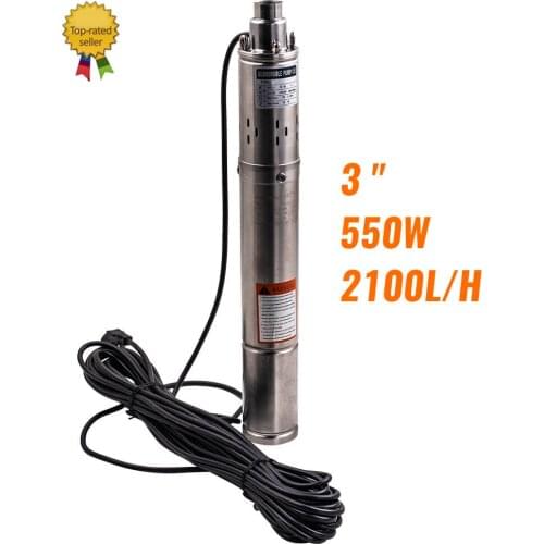 3” 550W 2100 L/h Deep Well Submersible Bore Water Pump Max.Head 70m Electric
