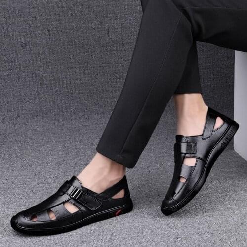 FIXSYS Brand High Quality Man Sandals Genuine Leather Summer Casua Shoes Lightweight Mens Walking Shoes Outdoor Classic Slides