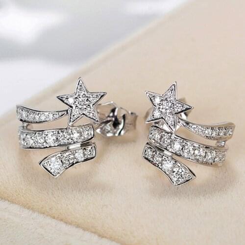 Huitan Silver Plated Fashion Star with Three Bars Stud Women Earrings High Quality Inlaid CZ Stones Wedding Party Accessories