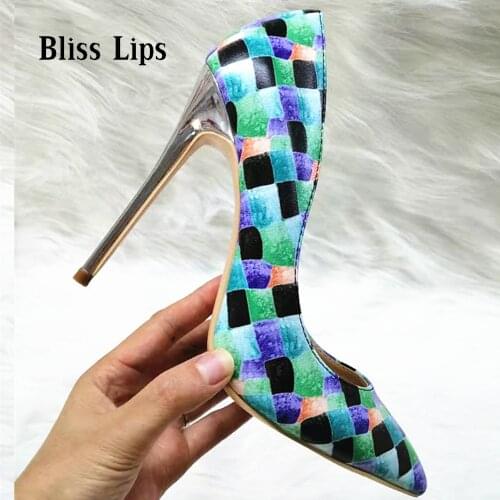 New Style Unique Pump Special Metal Fabric Shallow Mouth High Heels Dress Bungee Party Shoes Sexy Pointed Toe Slim Womens Shoe