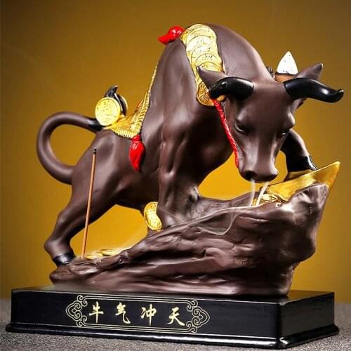 2021 Southeast Asia HOME SHOP TOP decorative ART Bring wealth money GOOD LUCK Fortune cow bull Ceramic Sculpture Incense Statue