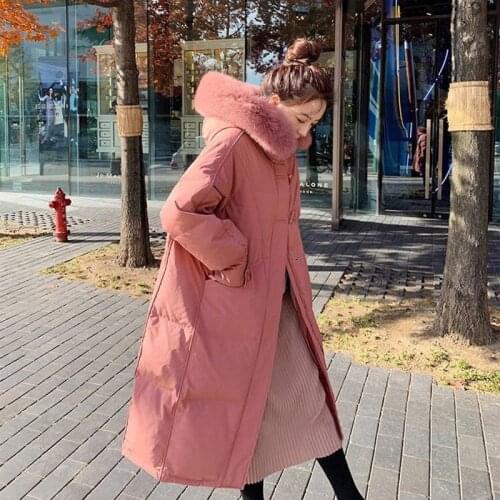 Women Winter Real Raccoon Fox Fur Long Down Jacket Vintage Female 90% White Duck Down Coat Loose Hooded Lady Thick Warm Overcoat