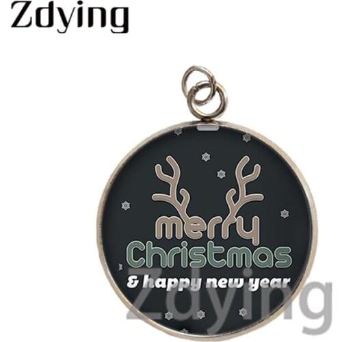 Zdying 2020 Merry Christmas Snowman Stainless Steel Pendant Glass Cabochon Dome Happy New Year Charm Accessories SC66