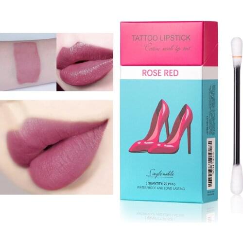 20PC/Set Cigarette Case Cotton Swab Lipsticks Long Lasting Waterproof Cosmetics Tattoo Lipstick Portable Red Lip Gloss Lip Tint