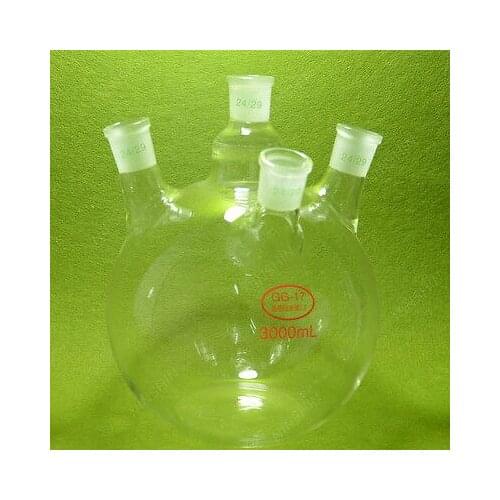 3000ML(3L),24/29 Ground Joint,4-Neck Plat Bottom Flask,Laboratory Glassware