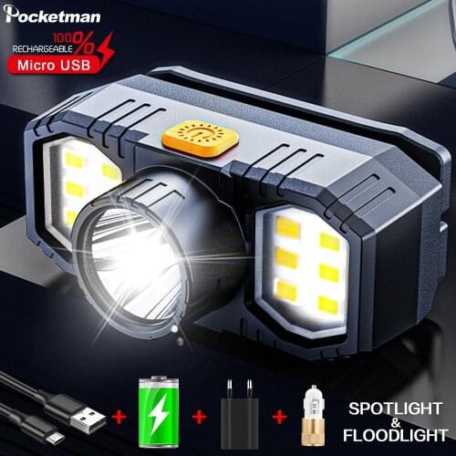 30000LM Multifunctional Headlamp USB Rechargeable Headlight Built-in Battery Head Front Light Waterproof 4 Modes Head Lamp