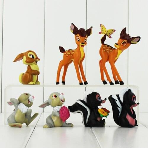 7pcs/Lot Bambi Deer Figures Thumper Rabbit Squirrel Miss Bunny Flower Butterfly Animal Model Toys