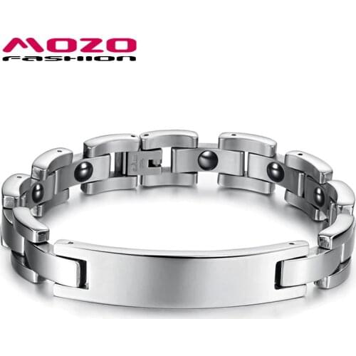 MOZO FASHION Man Smooth Stainless Steel Magnetic Health Bracelet Men Punk Jewelry Hand Bracelets Charm Pulseiras MGS3019