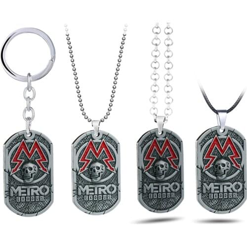 2033 Metro Exodus Keychain Skull Pendant Necklace Chains Choker Dog Tag Key Chains Car Keyring Charm Game Jewelry llaveros Gifts