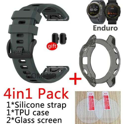 4in1 Quick Release Band For Garmin Enduro Strap Silicone Wristband enduro case cover +glass screen protector