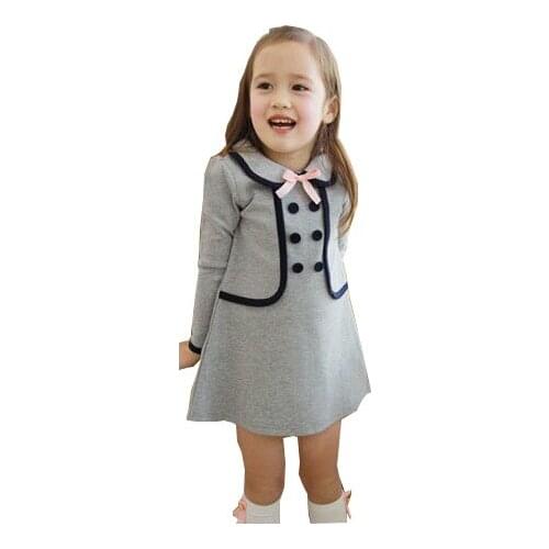 Kids Spring and Autumn version of the girls long - sleeved clothes college wind two false 100% cotton girls dress