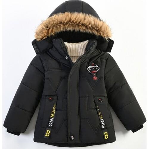 2021 childrens winter fashion hooded cotton-padded jacket with velvet thickened solid color boy jacket and toddler European and