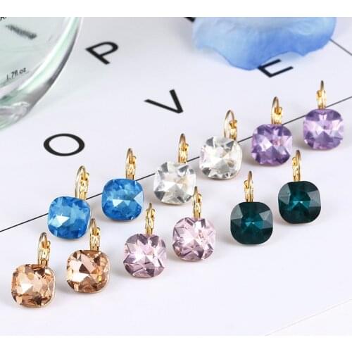 E0257 New Arrival Fashion Pink Blue Crystal Earrings For Women Girls Vintage Drop Earrings Statement Wedding Jewelry Wholesale