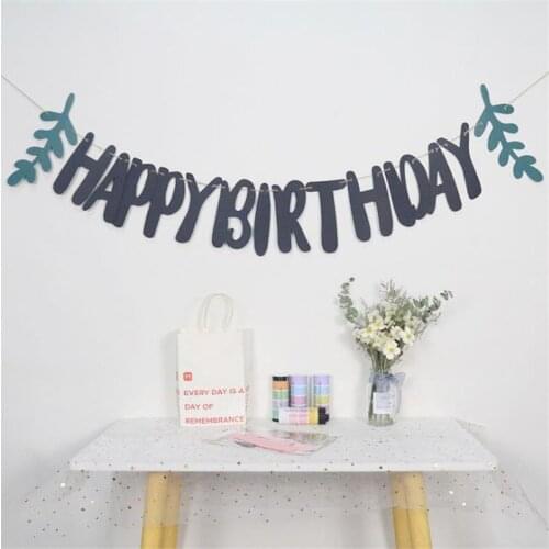 INS Happy Birthday Banner Mori Style Leaves Pearl Paper Garland Kids Boy Girl Baby Shower Flag Bunting Party Decoration Supplies