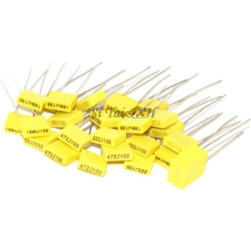 20pcs Polypropylene Safety Plastic Film 100V 1nF ~ 470nF 100nf 220nf 10nf 47nf 22nf 1nf 0.47uf 0.1uf Correction capacitor