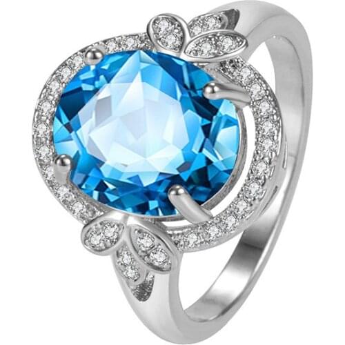 Fashion 18k Gold Big Sapphire Engagement Rings for Women Girls, Luxury Female White Bridal Wedding Rings Anillos Mujer