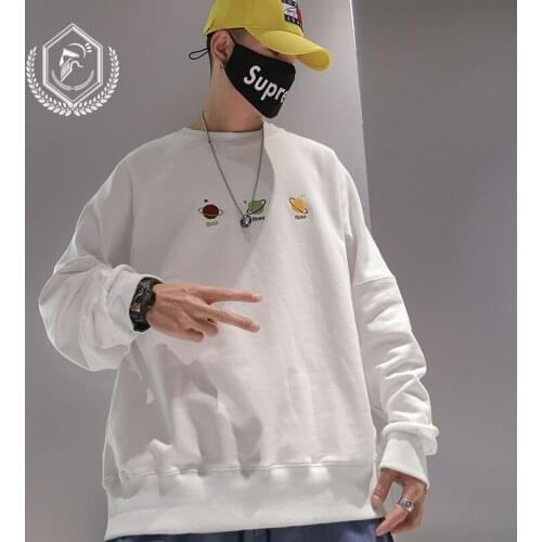 Men Fashion Loose Print Fleece Heavyweight Casual Pullover Hip Hop Sweatshirts