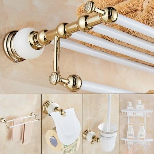 Bathroom Accessories Set New brass and Jade White Gold ,Paper Holder,Towel Bar,Soap basket,towel rack,hook bathroom Hardware set