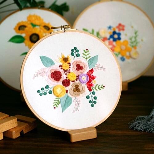 Beginner Embroidery DIY Kit Flower Cross Stitch Kits with Hoop Needlework Sewing Fabric Set Handcraft Painting Drop Shipping