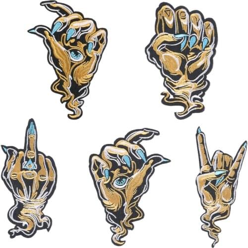 Punk Ghost hand Patch Iron On Patches For Clothing DIY Hamsa Hand Fatima Patch Embroidered Patches On Clothes Stripes Decor