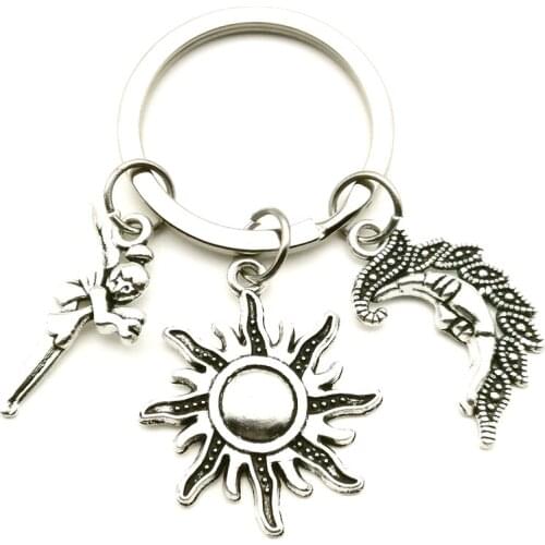 2020 New Fashion Men and Women Key Ring Sun Moon Angel Pendant Keychain DIY Car Key Ring Men and Women Souvenir Jewelry Gift