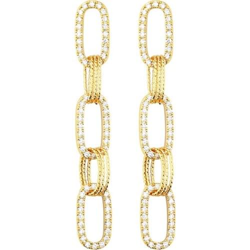 Top Quality Fashion Micro Mosaic Zircon Gold Plated Circle Chain Lock Style Silver Stud Earrings For Women