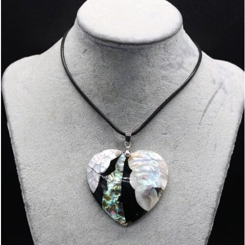 Natural Heart Shape Mother of Pearl Shell Pendants Wax Thread Necklace for Women Jewelry Gift Size 47x60mm Length 55cm