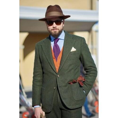 Green Tweed Mans Suits For Wedding Customize Made Formal Blazer Party Suit Dinner Suit Groom Wear 3Piece Suit(Jacket+Pants+Vest)
