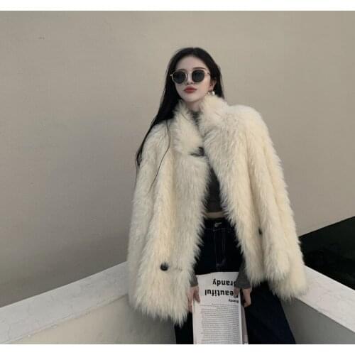 Plush Jacket Womens Autumn And Winter New Loose Korean Style Jacket Thick Warm Fur One Stand-up Collar Cardigan Fur Coat