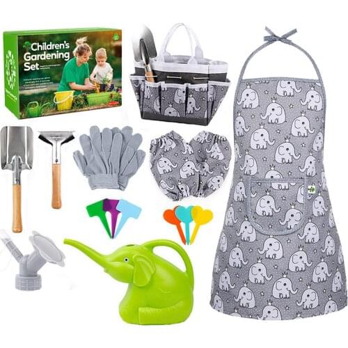 Colorful Fun Children Garden Tools Includes Watering Can Rake Pair Of Gloves Gardening Apron Wooden Plant Markers Hand Sprayer