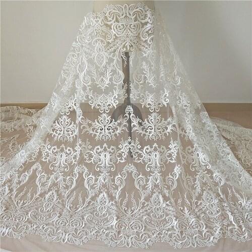 Bridal Wedding Dress Lace Fabric Luxury Sequin Evening Dress Ivory sell for 1 Yard