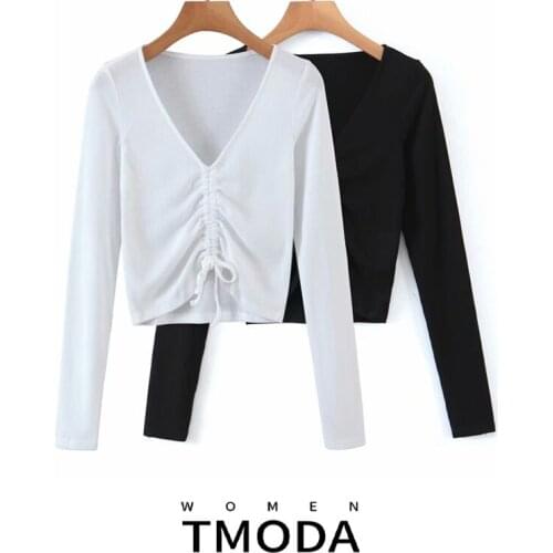 TMODA1005 Sexy Lace Up Knitting Pullover Top Fashion Autumn Winter Sweater Women Chic Pink V-neck Knit Slim Jumper Pull Femme