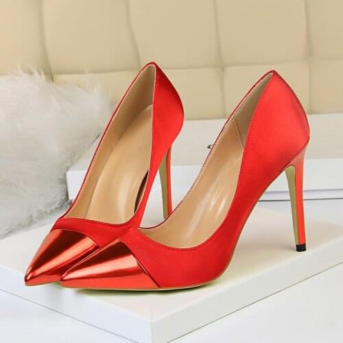 2020 Luxury Women 10cm High Heels Valentine Royal Blue Green Pumps Female Satin Stiletto Cap Toe Heels Tacones Fetish Silk Shoes