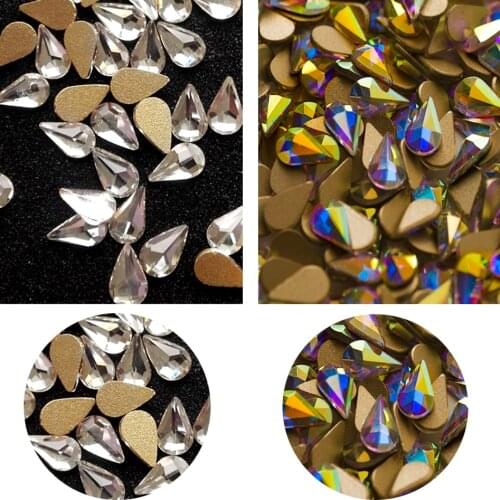 20pcs 5x8mm Clear AB Crystal Flat Back Nail Art Rhinestone Glass Micro Make Up Tear Drop 3D Rhinestones Decoration