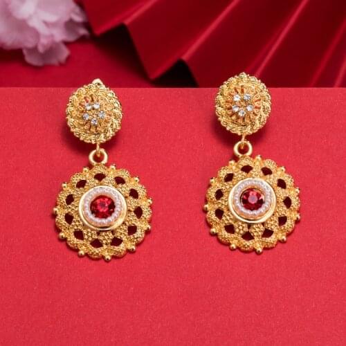 Dubai Gold Color Earrings 24K For Women Wedding Jewelry Womens Earrings For Girls Bridal Wife Gifts African Dubai French