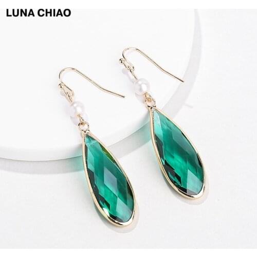 LUNA CHIAO Water Drop Shape Glass Crystal Drop Earring Pendant Dangle Earrings for Women