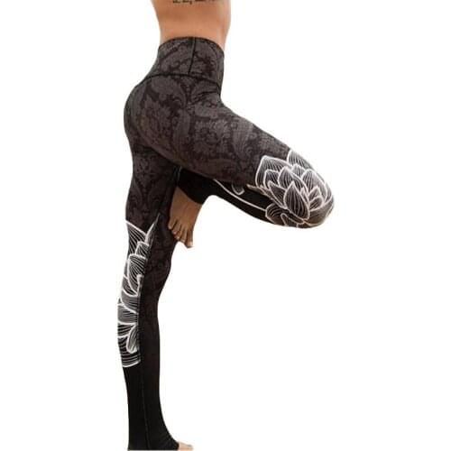CKAHSBI Women High Waist Gym Jogging Yoga Pants Sportswear Floral Leggins Fitness Print Athletic Black Plus Size Sport Leggings