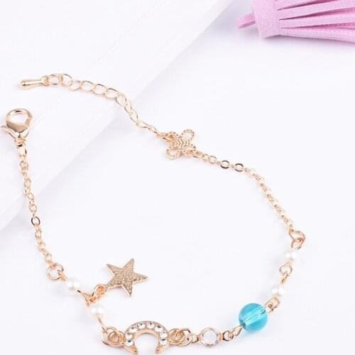Half Moon Bracelet Womens Crystal Korean Bracelet Couple Friends Bracelet Star Moon Fashion Bracelet Small Jewelry