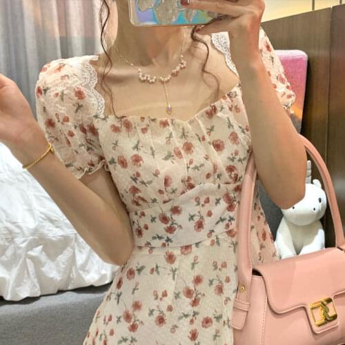 Bella 2021 Summer Elegant Floral Dress Lace Up Designer Backless Sexy Mini Dress French Retro High Waist Chic Party Sweet Dress