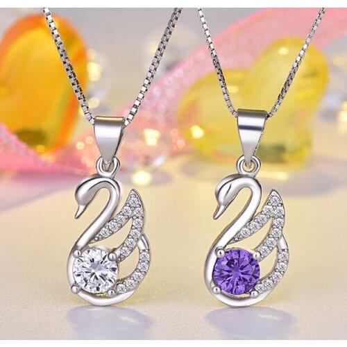 Crystal zircon jade ruby sapphire topaz Hand Little Swan female Pendant Necklace