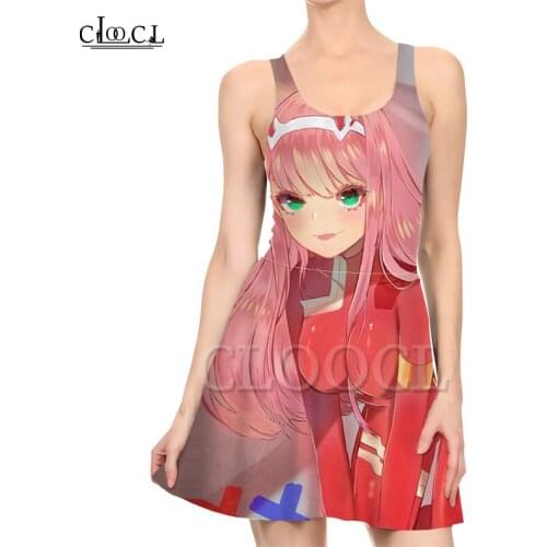 CLOOCL Anime Darling InThe Franxx Zero Two 3D Print Dress Women Slim Sleeveless Women Sexy Dresses Pleated Casual Dress Summer
