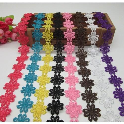 15Yards 25mm Lace Trim Ribbon Roll Embroidered Flower Polyester Lace Fabric For DIY Patchwork Sewing Craft Party Decor